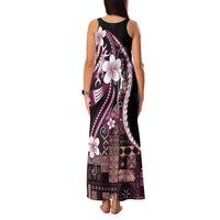 Samoa Siapo Tribal Pattern Family Matching Tank Maxi Dress and Hawaiian Shirt Violet Polynesian Plumeria Tapa Motif