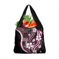 Samoa Siapo Tribal Pattern Grocery Bag Violet Polynesian Plumeria Tapa Motif