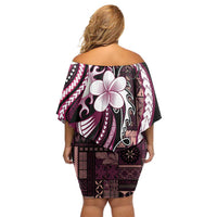 Samoa Siapo Tribal Pattern Off Shoulder Short Dress Violet Polynesian Plumeria Tapa Motif