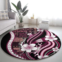 Samoa Siapo Tribal Pattern Round Carpet Violet Polynesian Plumeria Tapa Motif