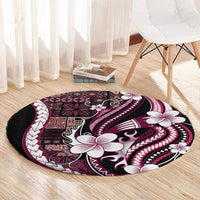 Samoa Siapo Tribal Pattern Round Carpet Violet Polynesian Plumeria Tapa Motif