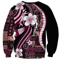 Samoa Siapo Tribal Pattern Sweatshirt Violet Polynesian Plumeria Tapa Motif