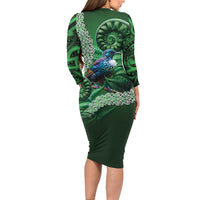 Tui Bird Koru Silver Fern Aotearoa Family Matching Long Sleeve Bodycon Dress and Hawaiian Shirt