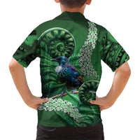 Tui Bird Koru Silver Fern Aotearoa Family Matching Off Shoulder Maxi Dress and Hawaiian Shirt