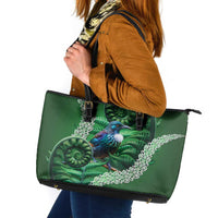 Tui Bird Koru Silver Fern Aotearoa Leather Tote Bag