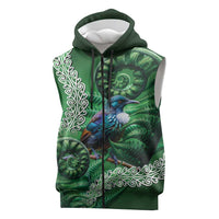 Tui Bird Koru Silver Fern Aotearoa Sleeveless Zip Hoodie