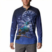 Tui Bird Matariki Galaxy Button Sweatshirt Koru Silver Fern Aotearoa