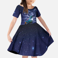 Tui Bird Matariki Galaxy Family Matching Off Shoulder Maxi Dress and Hawaiian Shirt Koru Silver Fern Aotearoa