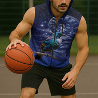 Tui Bird Matariki Galaxy Sleeveless Zip Hoodie Koru Silver Fern Aotearoa