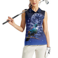 Tui Bird Matariki Galaxy Women Sleeveless Polo Shirt Koru Silver Fern Aotearoa