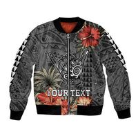 Personalised Hawaii Shaka Surf Hand Sign Bomber Jacket Polynesian Vintage Vibes LT9 Unisex Black - Polynesian Pride