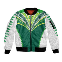 Personalised Polynesian Pride Cook Islands Rugby Sleeve Zip Bomber Jacket No1 LT9 Unisex Green - Polynesian Pride