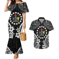Cook Islands Ra o te Ui Ariki Est 1967 Couples Matching Mermaid Dress and Hawaiian Shirt LT9 Black - Polynesian Pride