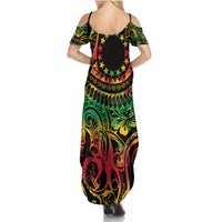 Cook Islands 15 Stars Summer Maxi Dress Kuki Airani Polynesian Tribal Wave Tattoo LT9 - Polynesian Pride