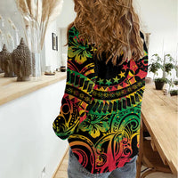 Cook Islands 15 Stars Women Casual Shirt Kuki Airani Polynesian Tribal Wave Tattoo