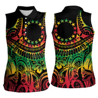 Cook Islands 15 Stars Women Sleeveless Polo Shirt Kuki Airani Polynesian Tribal Wave Tattoo