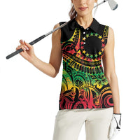 Cook Islands 15 Stars Women Sleeveless Polo Shirt Kuki Airani Polynesian Tribal Wave Tattoo