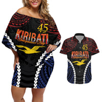 Kiribati 45th Anniversary Independence Day Couples Matching Off Shoulder Short Dress and Hawaiian Shirt Since 1979 LT9 Black - Polynesian Pride