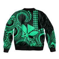 Custom King Kamehameha Day Hawaii Sleeve Zip Bomber Jacket Paradise of the Pacific Tribal Kakau - Green LT9 - Polynesian Pride