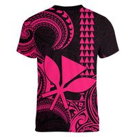 Custom King Kamehameha Day Hawaii Women V Neck T Shirt Paradise of the Pacific Tribal Kakau - Pink LT9 - Polynesian Pride