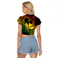Custom King Kamehameha Day Hawaii Raglan Cropped T Shirt Paradise of the Pacific Tribal Kakau - Reggae LT9 - Polynesian Pride