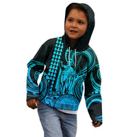 King Kamehameha Day Hawaii Kid Hoodie Paradise of the Pacific Tribal Kakau with Kanaka Maoli - Aqua LT9 - Polynesian Pride
