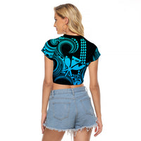 King Kamehameha Day Hawaii Raglan Cropped T Shirt Paradise of the Pacific Tribal Kakau with Kanaka Maoli - Aqua LT9 - Polynesian Pride