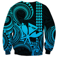 King Kamehameha Day Hawaii Sweatshirt Paradise of the Pacific Tribal Kakau with Kanaka Maoli - Aqua LT9 - Polynesian Pride