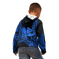 King Kamehameha Day Hawaii Kid Hoodie Paradise of the Pacific Tribal Kakau with Kanaka Maoli - Blue LT9 - Polynesian Pride