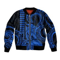 King Kamehameha Day Hawaii Sleeve Zip Bomber Jacket Paradise of the Pacific Tribal Kakau with Kanaka Maoli - Blue LT9 Unisex Blue - Polynesian Pride