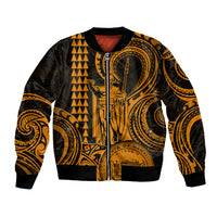 King Kamehameha Day Hawaii Bomber Jacket Paradise of the Pacific Tribal Kakau with Kanaka Maoli - Gold LT9 Unisex Gold - Polynesian Pride