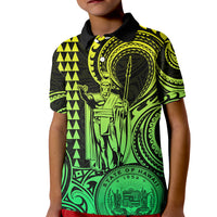 King Kamehameha Day Hawaii Kid Polo Shirt Paradise of the Pacific Tribal Kakau with Kanaka Maoli - Lime LT9 Kid Lime - Polynesian Pride