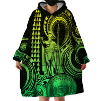 King Kamehameha Day Hawaii Wearable Blanket Hoodie Paradise of the Pacific Tribal Kakau with Kanaka Maoli - Lime LT9 - Polynesian Pride