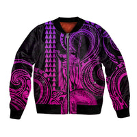 King Kamehameha Day Hawaii Sleeve Zip Bomber Jacket Paradise of the Pacific Tribal Kakau with Kanaka Maoli - Pink Gradient LT9 Unisex Pink Gradient - Polynesian Pride
