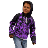 King Kamehameha Day Hawaii Kid Hoodie Paradise of the Pacific Tribal Kakau with Kanaka Maoli - Purple LT9 - Polynesian Pride
