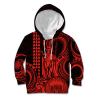 King Kamehameha Day Hawaii Kid Hoodie Paradise of the Pacific Tribal Kakau with Kanaka Maoli - Red LT9 Red - Polynesian Pride