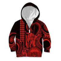King Kamehameha Day Hawaii Kid Hoodie Paradise of the Pacific Tribal Kakau with Kanaka Maoli - Red LT9 - Polynesian Pride