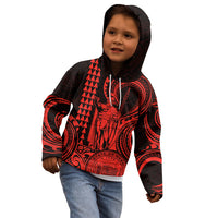 King Kamehameha Day Hawaii Kid Hoodie Paradise of the Pacific Tribal Kakau with Kanaka Maoli - Red LT9 - Polynesian Pride