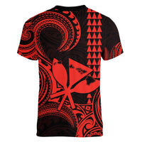 King Kamehameha Day Hawaii Women V Neck T Shirt Paradise of the Pacific Tribal Kakau with Kanaka Maoli - Red LT9 - Polynesian Pride