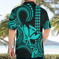 King Kamehameha Day Hawaii Hawaiian Shirt Paradise of the Pacific Tribal Kakau with Kanaka Maoli - Turquoise LT9 - Polynesian Pride
