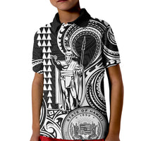 King Kamehameha Day Hawaii Kid Polo Shirt Paradise of the Pacific Tribal Kakau with Kanaka Maoli - White LT9 Kid White - Polynesian Pride
