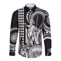 Custom King Kamehameha Day Hawaii Long Sleeve Button Shirt Paradise of the Pacific Tribal Kakau with Kanaka Maoli - White LT9 Unisex White - Polynesian Pride