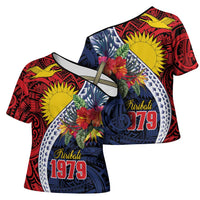 Flag of Kiribati Polynesian Pattern Cross Shoulder Shirt Est 1979 With Tropical Flowers - Polynesian Pride