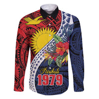 Flag of Kiribati Polynesian Pattern Family Matching Mermaid Dress and Hawaiian Shirt Est 1979 With Tropical Flowers