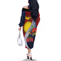 Flag of Kiribati Polynesian Pattern Family Matching Off The Shoulder Long Sleeve Dress and Hawaiian Shirt Est 1979 With Tropical Flowers