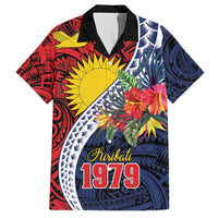 Flag of Kiribati Polynesian Pattern Family Matching Short Sleeve Bodycon Dress and Hawaiian Shirt Est 1979 With Tropical Flowers