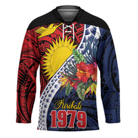 Flag of Kiribati Polynesian Pattern Hockey Jersey Est 1979 With Tropical Flowers - Polynesian Pride