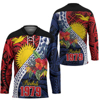Flag of Kiribati Polynesian Pattern Hockey Jersey Est 1979 With Tropical Flowers - Polynesian Pride