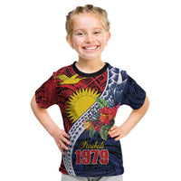Flag of Kiribati Polynesian Pattern Kid T Shirt Est 1979 With Tropical Flowers