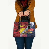 Flag of Kiribati Polynesian Pattern Leather Bag Est 1979 With Tropical Flowers - Polynesian Pride